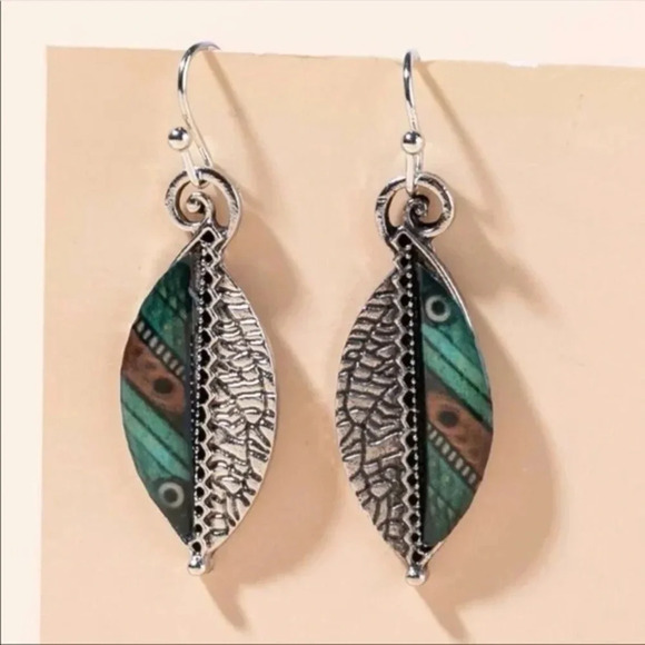 Boho Two-Tone Leaf Dangle Earrings | Lightweight Bohemian Jewelry - Picture 1 of 5